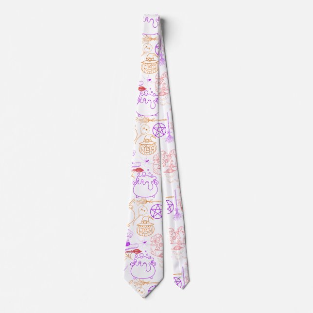 Halloween Witchcraft Pattern Neon 01 Tie (Front)