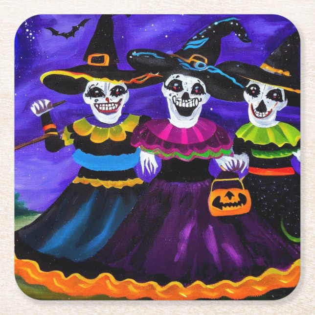 Halloween - Witches 2 Square Paper Coaster (Front)