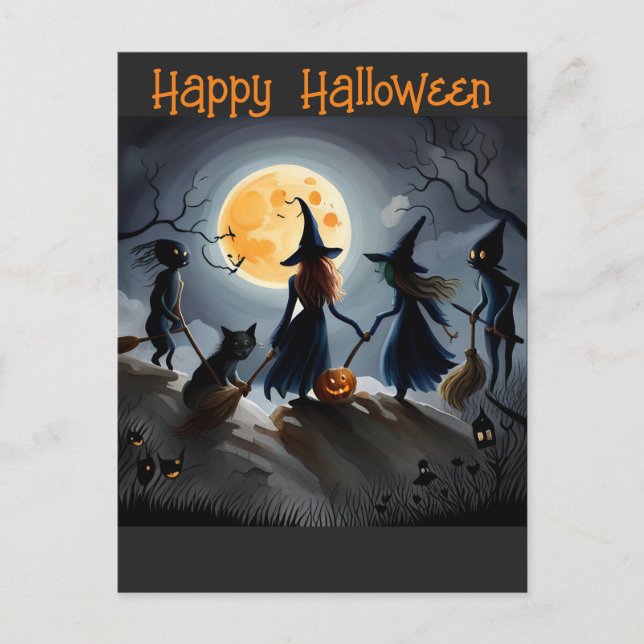 Halloween witches and friends postcard (Front)