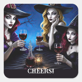 Halloween Witches and Wine Cute Sticker