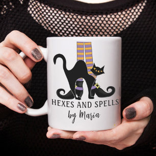 Halloween Witches Black Cat Cute Cute Script Coffe Coffee Mug