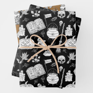 Halloween Witches Brew, Potion, Cats, Pumpkin Bats Wrapping Paper Sheet