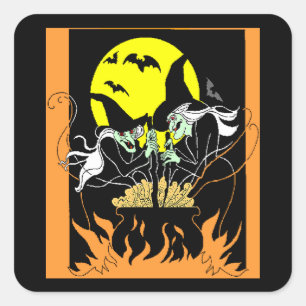 Halloween Witches Cauldron Square Sticker