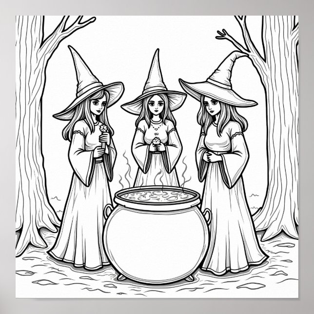 Halloween witches colouring page poster (Front)