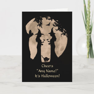 Halloween Witches Drinking Wine Custom Name Front Card