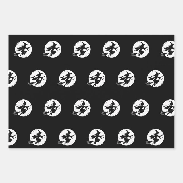 Halloween Witches, Fall Pumpkins, Autumn Geometric Wrapping Paper Sheet (Front)