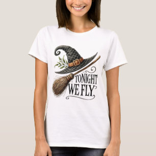 Halloween Witches Hat Broomstick  T-Shirt
