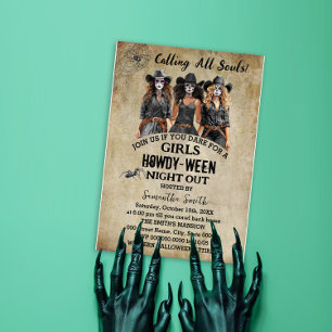 Halloween Witches Howdy-ween Day of the Dead Party Invitation