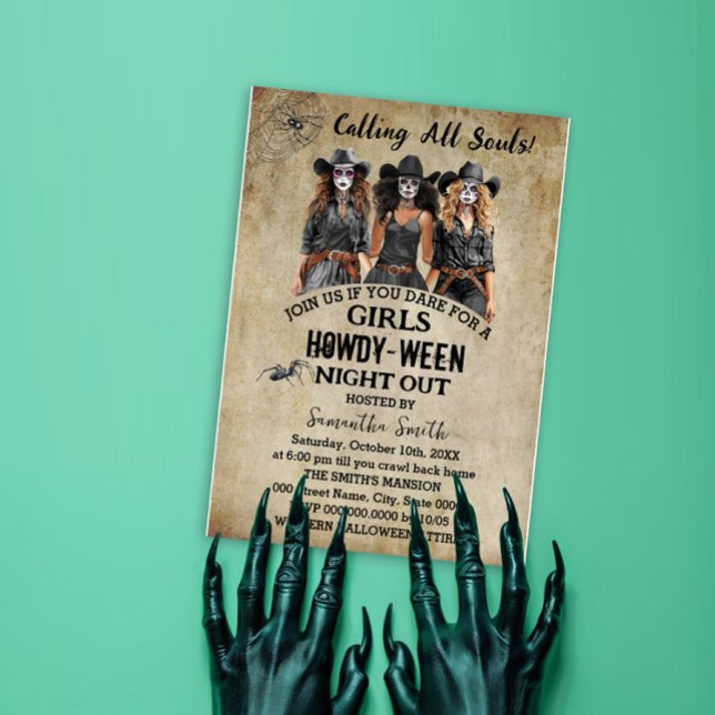 Halloween Witches Howdy-ween Day of the Dead Party Invitation (Creator Uploaded)