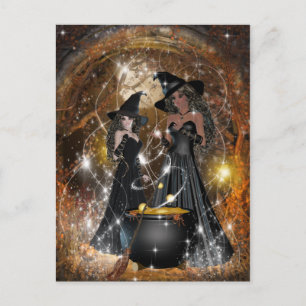 Halloween Witches in Black Postcard