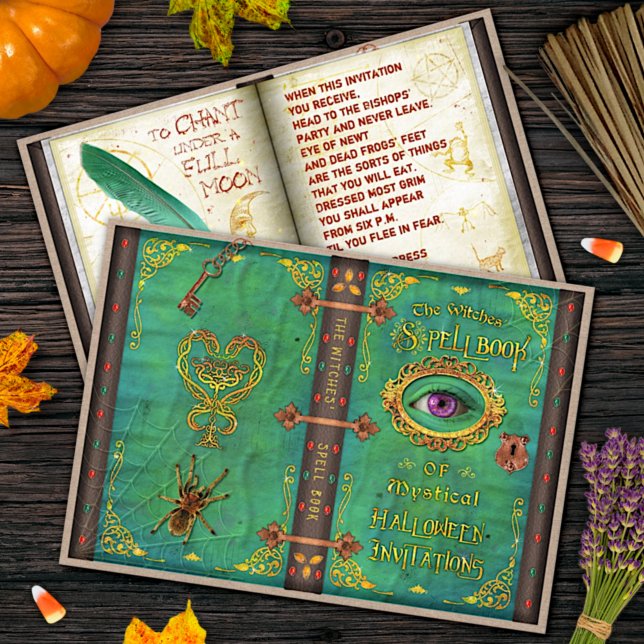 Halloween Witches Magic Spell Book Eyeball Party Invitation (Creator Uploaded)