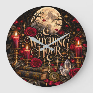 Halloween Witching Hour Gothic Moon Roses Large Clock