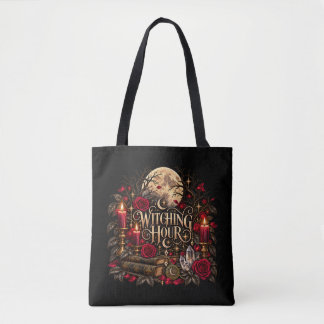Halloween Witching Hour Gothic Moon Roses Spooky Tote Bag