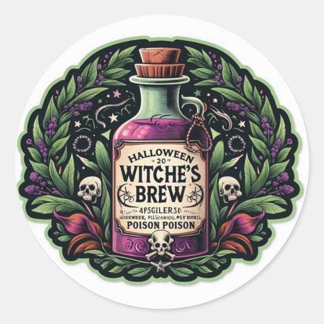 Halloween Witch's Brew Poison Classic Round Sticker (Front)