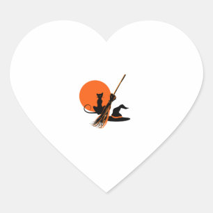 Halloween Witch's Cat Hat Broom Women Adult Girls Heart Sticker