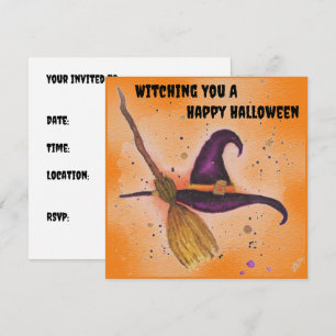 Halloween Witch's Hat and Broom Invitation