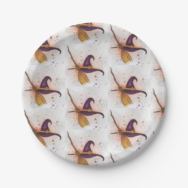 Halloween Witch's Hat and Broom Paper Plate (Front)