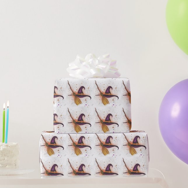 Halloween Witch's Hat and Broom Wrapping Paper (Party Gifts)