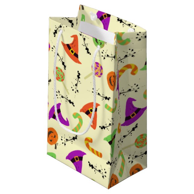 Halloween Witch's Hat Candy & Pumpkins  Small Gift Bag (Front Angled)