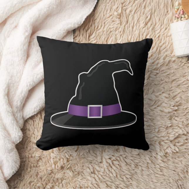 Halloween Witch's Hat With Purple Details Black Cushion (Blanket)