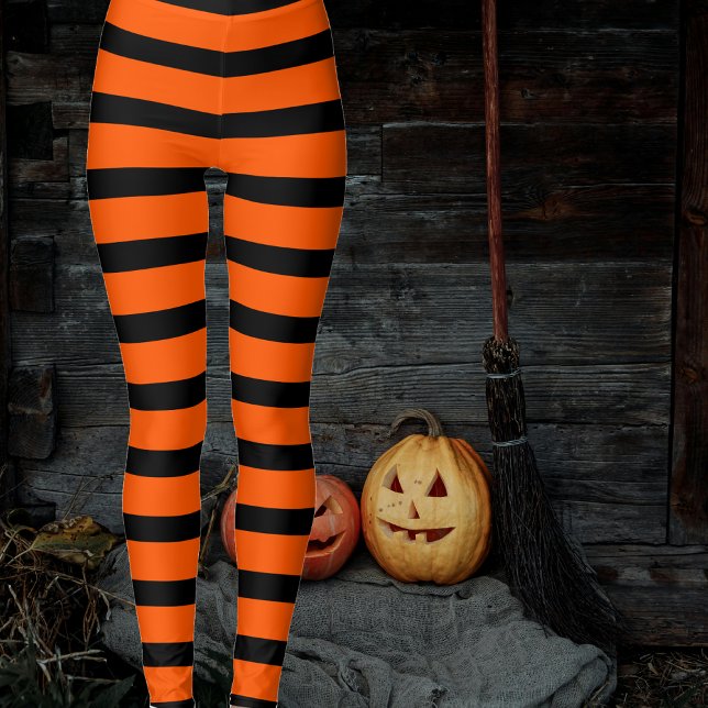 Halloween Witch's Orange Black Striped Stockings Leggings (Orange and black striped leggings.)
