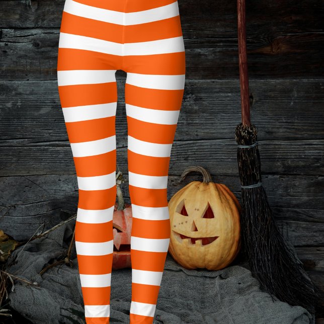 Halloween Witch's Pumpkin Orange Striped Stockings Leggings (Orange and white stripe leggings for Halloween costume or just because.)