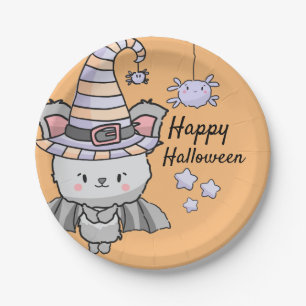Halloween Witchy Bat with Spiders and Stars Party Paper Plate