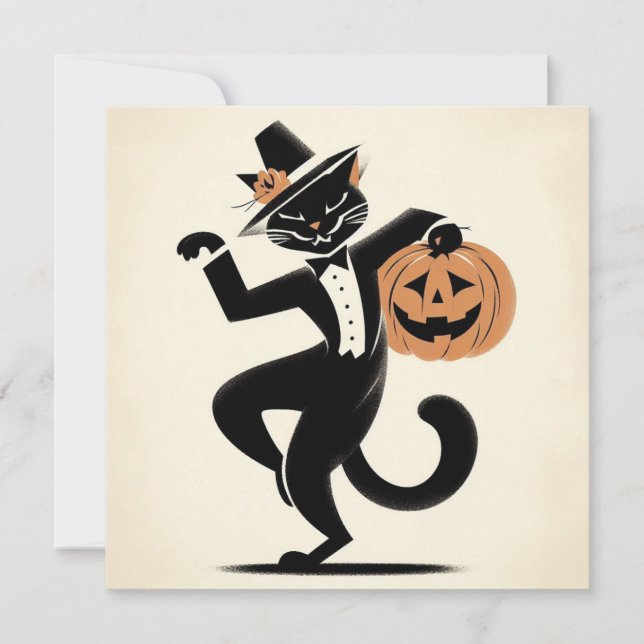 Halloween Witchy Black and Pumpkin Cat  Flat Card (Front)