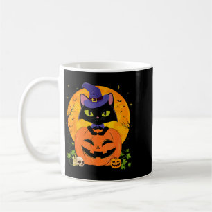 Halloween Witchy Black Cat And Pumpkin Girls Women Coffee Mug