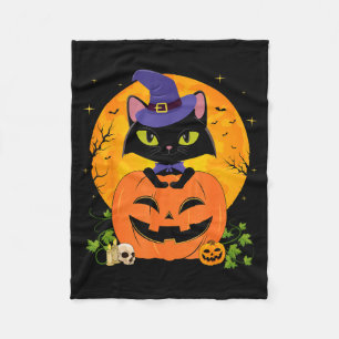Halloween Witchy Black Cat And Pumpkin Girls Women Fleece Blanket