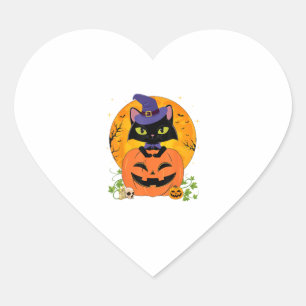 Halloween Witchy Black Cat And Pumpkin Girls Women Heart Sticker