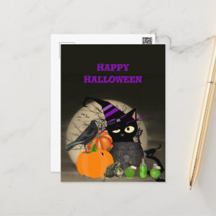 Halloween Witchy Black Cat For Kids Postcard