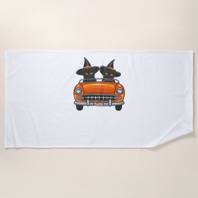 Halloween Witchy Cats Classic T-Shirt Beach Towel (Front)