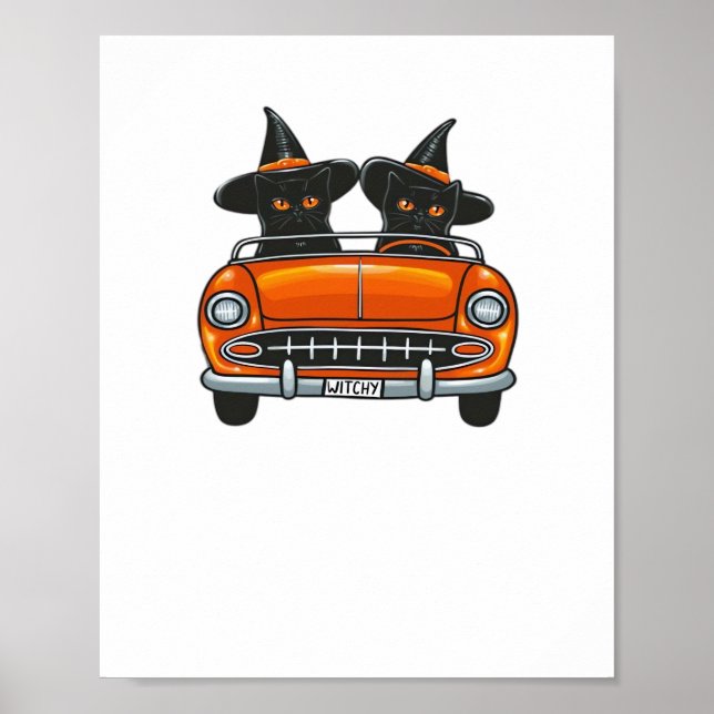 Halloween Witchy Cats Classic T-Shirt Poster (Front)