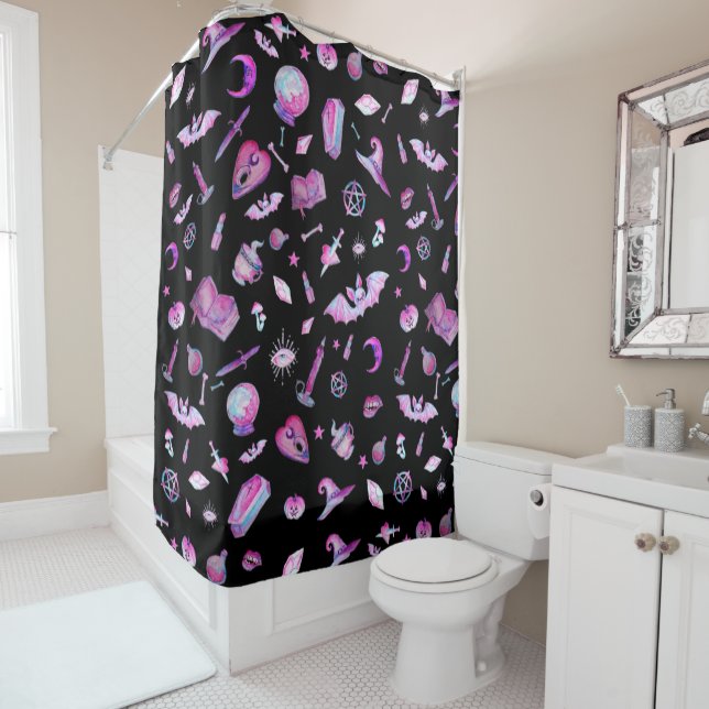 Halloween : Witchy Goth Pattern Shower Curtain (In Situ)