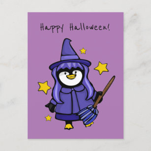 Halloween Witchy Penguin Holiday Postcard