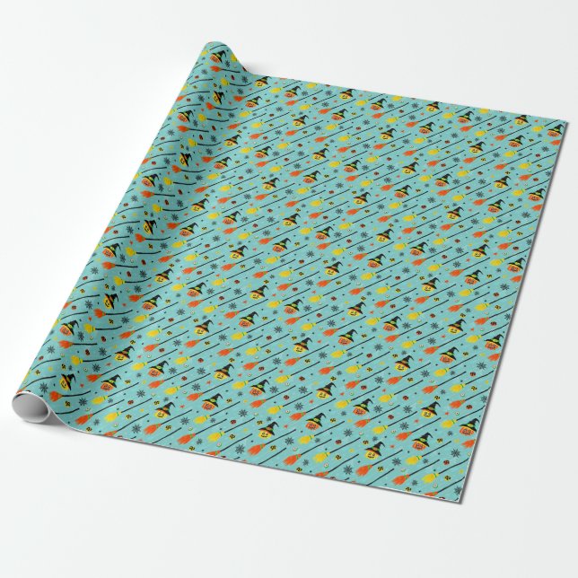 Halloween Witchy Seamless Theme Wrapping Paper (Unrolled)