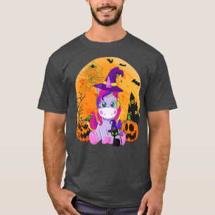 Halloween Witchy Unicorn Black Cat Pumpkin Girls W T-Shirt