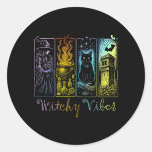 Halloween Witchy Vibes Witch Black Cat Cauldron Classic Round Sticker