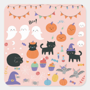 Halloween with cartoon characters kids square sticker