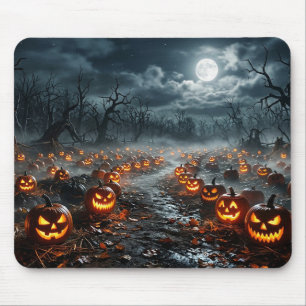 Halloween with Creepy Trees and Jack O Lanterns Mouse Mat