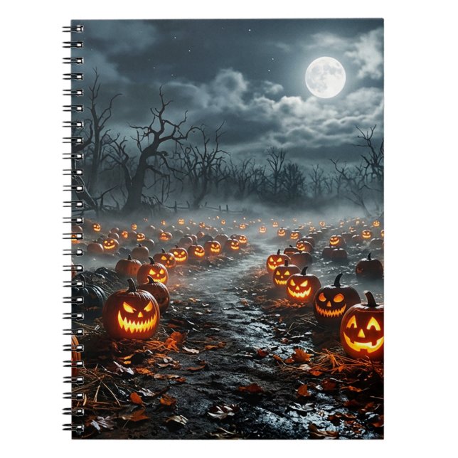 Halloween with Creepy Trees and Jack O Lanterns Notebook (Front)