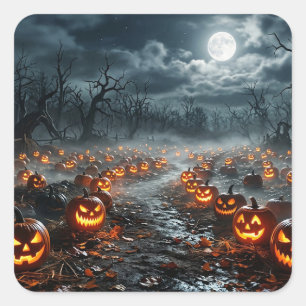 Halloween with Creepy Trees and Jack O Lanterns Square Sticker