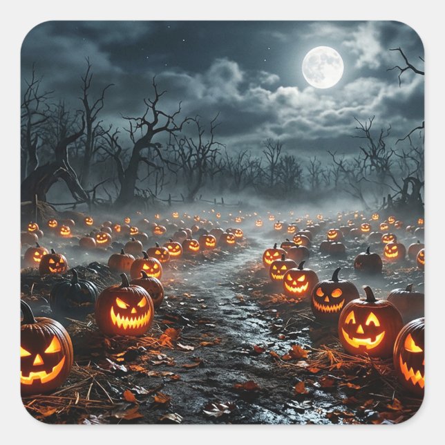 Halloween with Creepy Trees and Jack O Lanterns Square Sticker (Front)