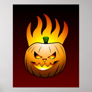 Halloween with Fiery Jack O'lantern Poster