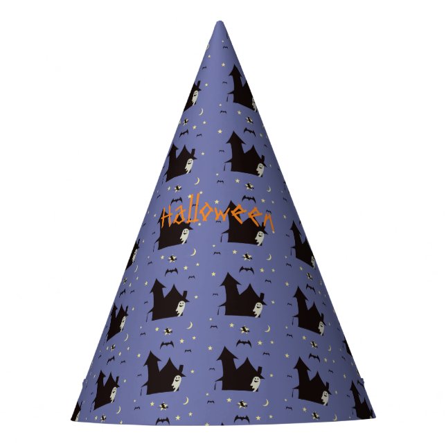 Halloween with ghosts witches and bats party hat (Front)
