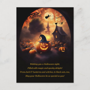 Halloween with Jack O Lantern Witch Cute Holiday Postcard