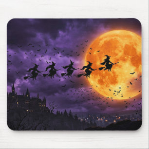 Halloween with Moon and Witch Mouse Mat