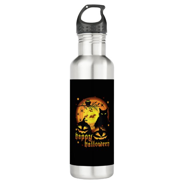 Halloween with Moon Pumpkins Bats Spiders And Scar 710 Ml Water Bottle (Front)
