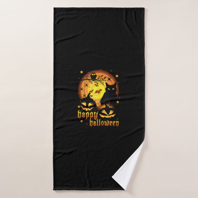 Halloween with Moon Pumpkins Bats Spiders And Scar Bath Towel (Bath Towel)